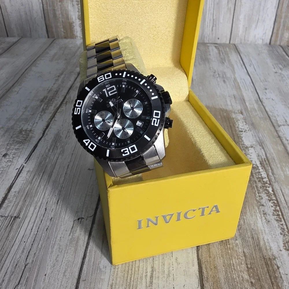 Invicta Pro Diver 17401 Mens Chronograph Black Dial Stainless Steel Watch 48mm